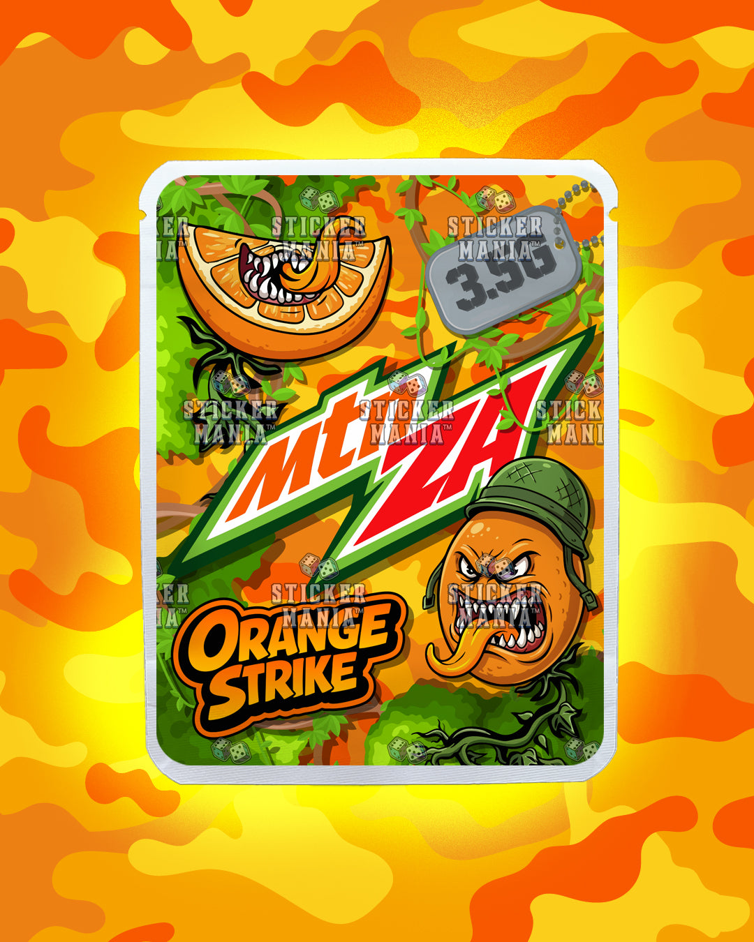 Mtn Za Orange Strike | Pre-Made Sticker Bag | 3.5g