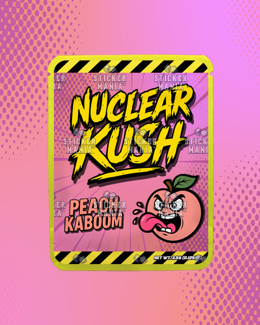 Nuclear Kush Peach Kaboom | Pre-Made Sticker Bag | 3.5g