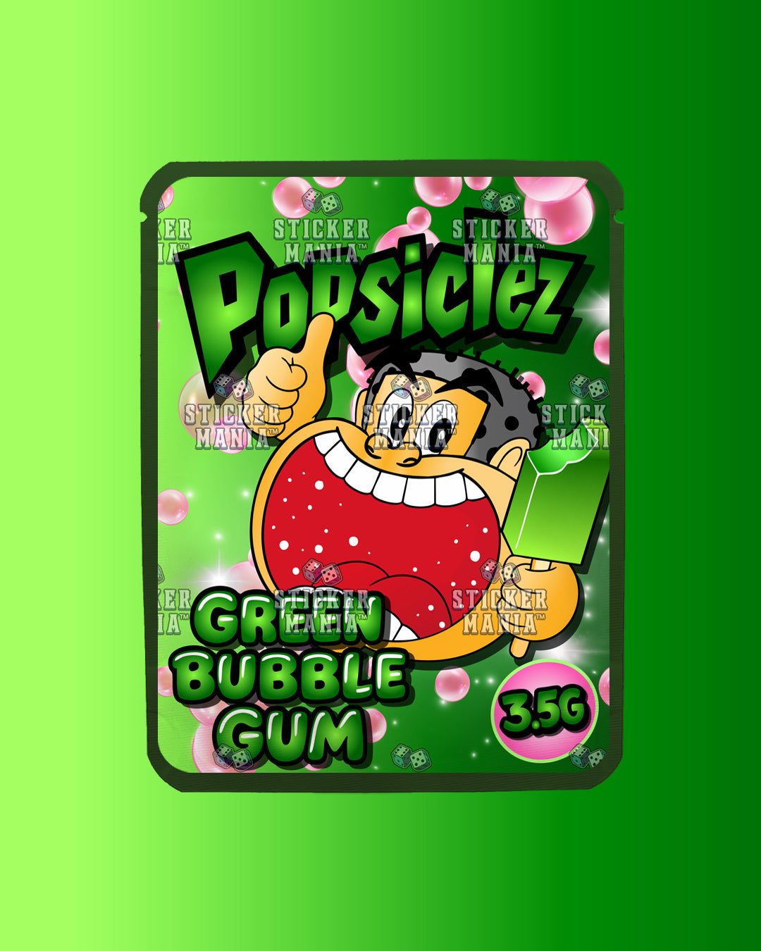 Popsiclez Green BubbleGum | Pre-Made Sticker Bag | 3.5g
