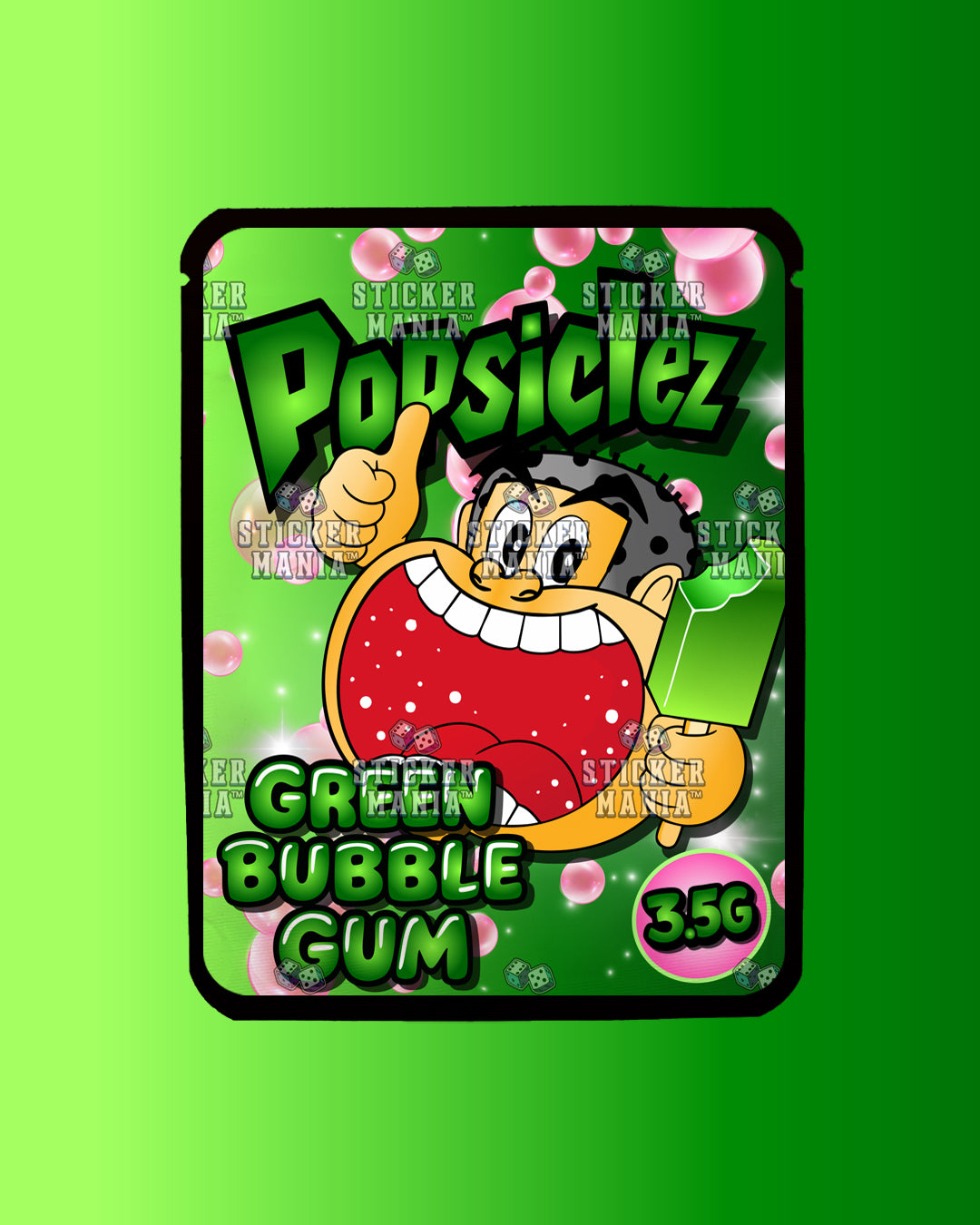 Popsiclez Green BubbleGum | Pre-Made Sticker Bag | 3.5g