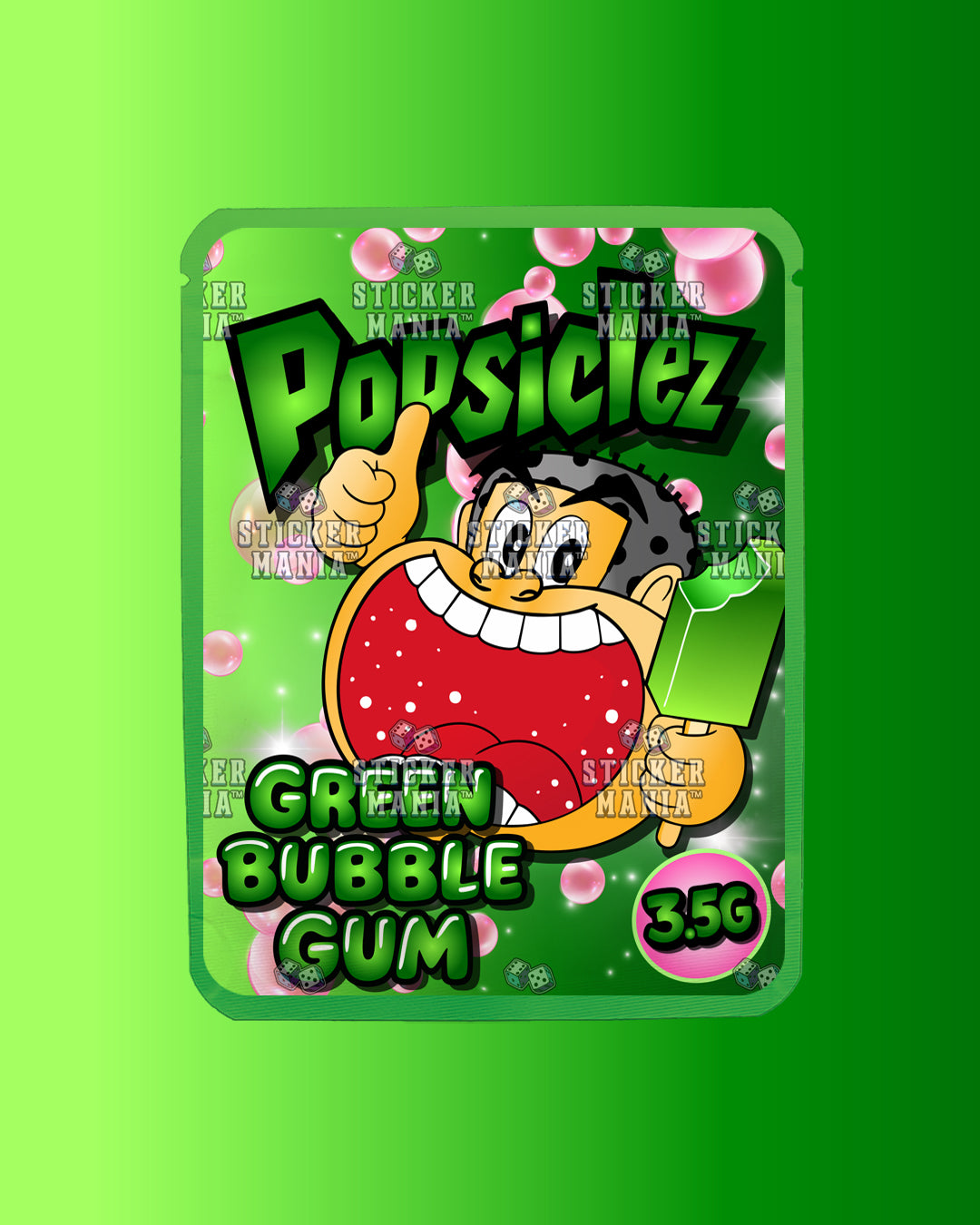 Popsiclez Green BubbleGum | Pre-Made Sticker Bag | 3.5g