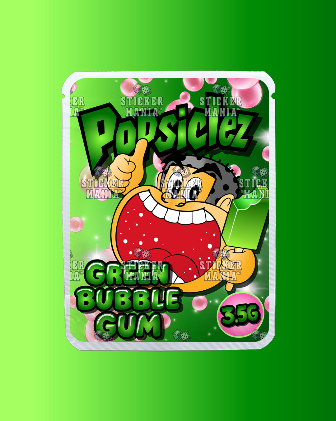 Popsiclez Green BubbleGum | Pre-Made Sticker Bag | 3.5g