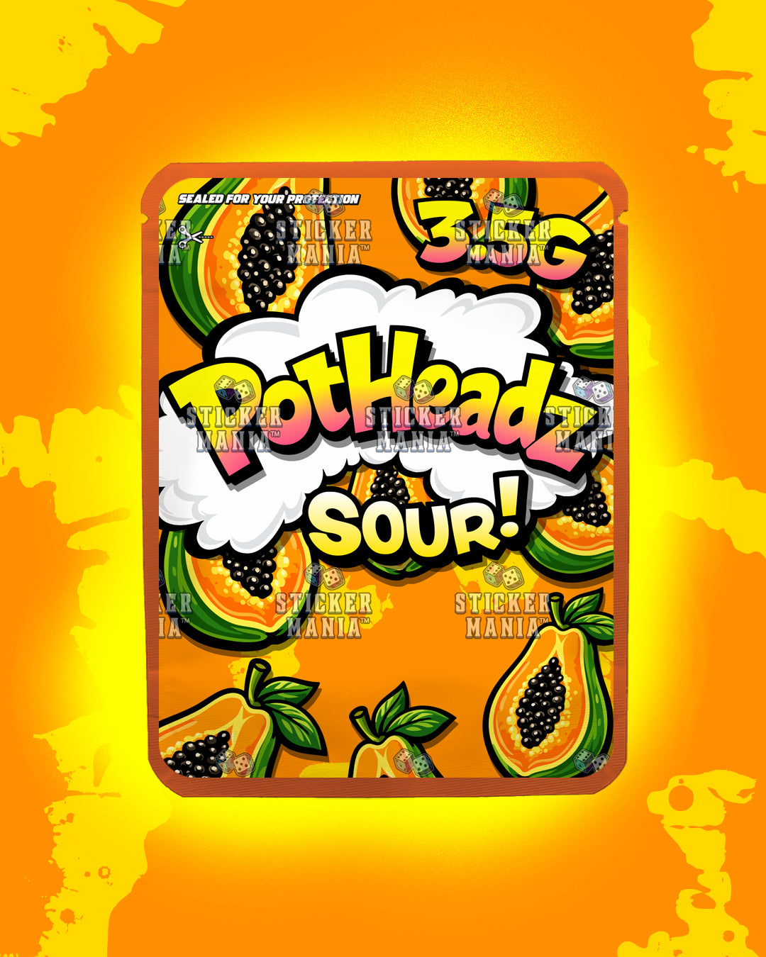 PotHeadz Tropical Papaya | Pre-Made Sticker Bag | 3.5g