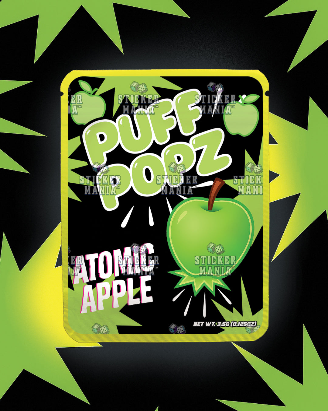 Puff Popz Atomic Apple | Pre-Made Sticker Bag | 3.5g