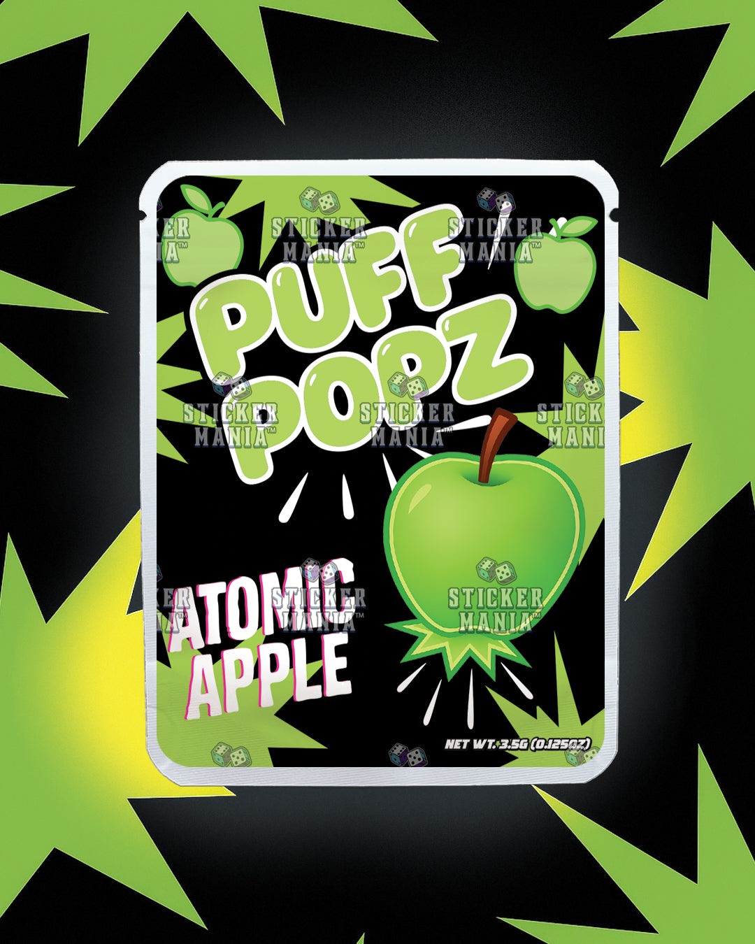 Puff Popz Atomic Apple | Pre-Made Sticker Bag | 3.5g