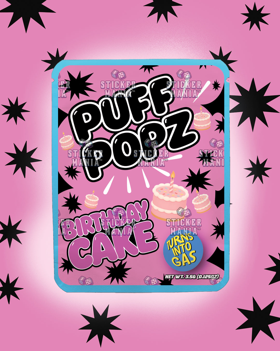 Puff Popz Birthday Cake | Pre-Made Sticker Bag | 3.5g