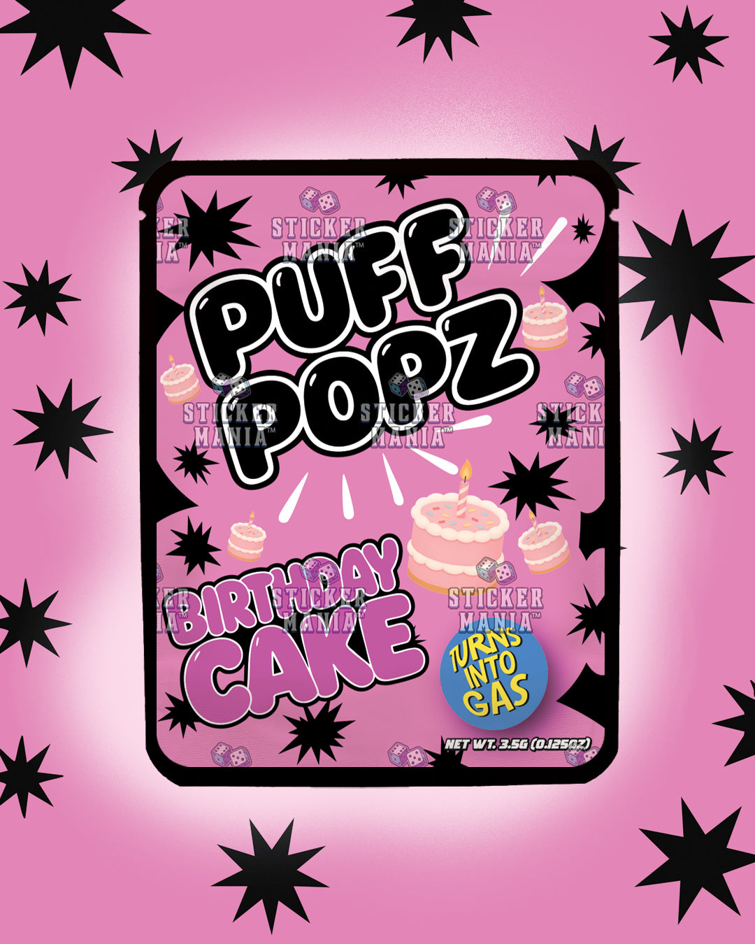 Puff Popz Birthday Cake | Pre-Made Sticker Bag | 3.5g