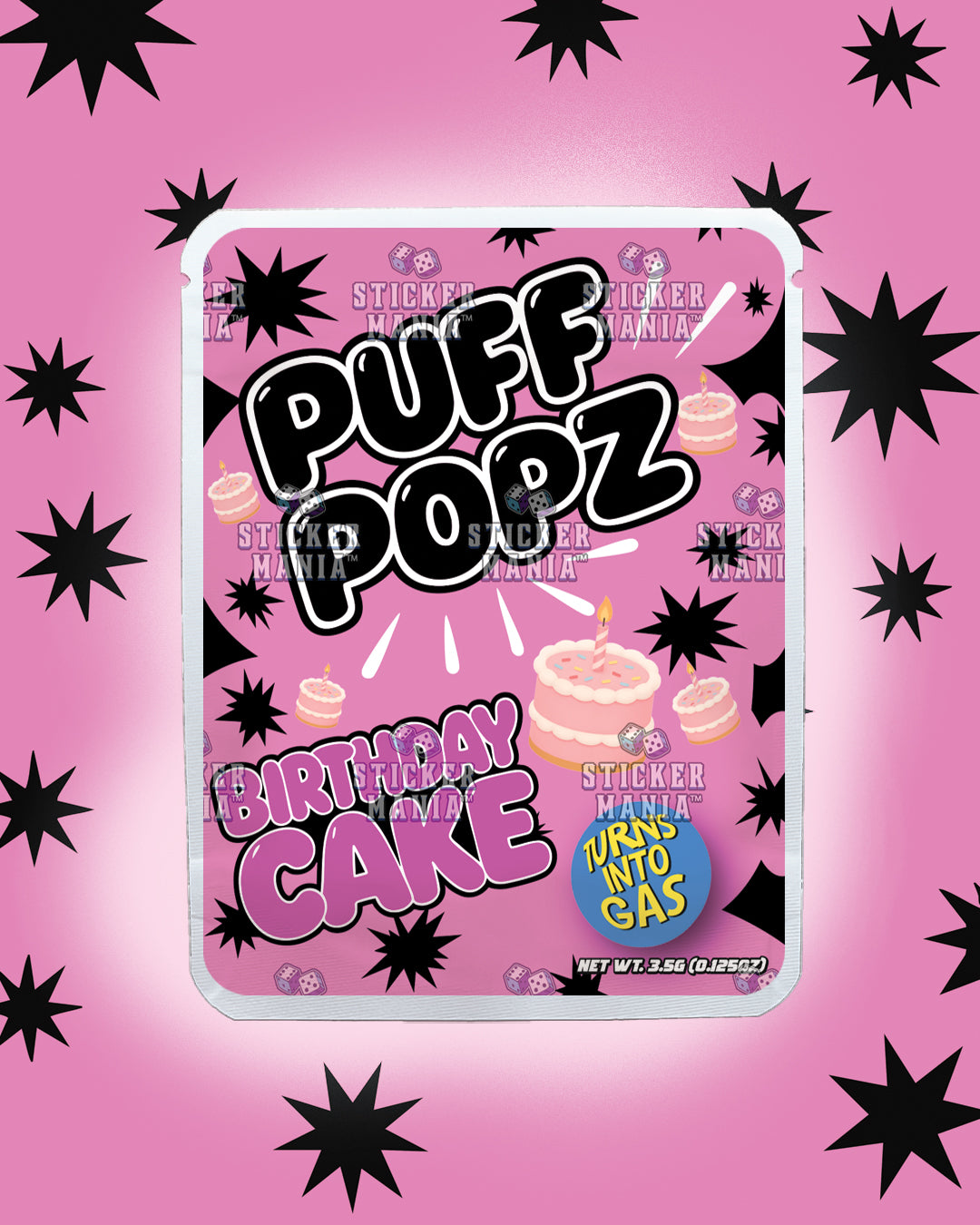 Puff Popz Birthday Cake | Pre-Made Sticker Bag | 3.5g