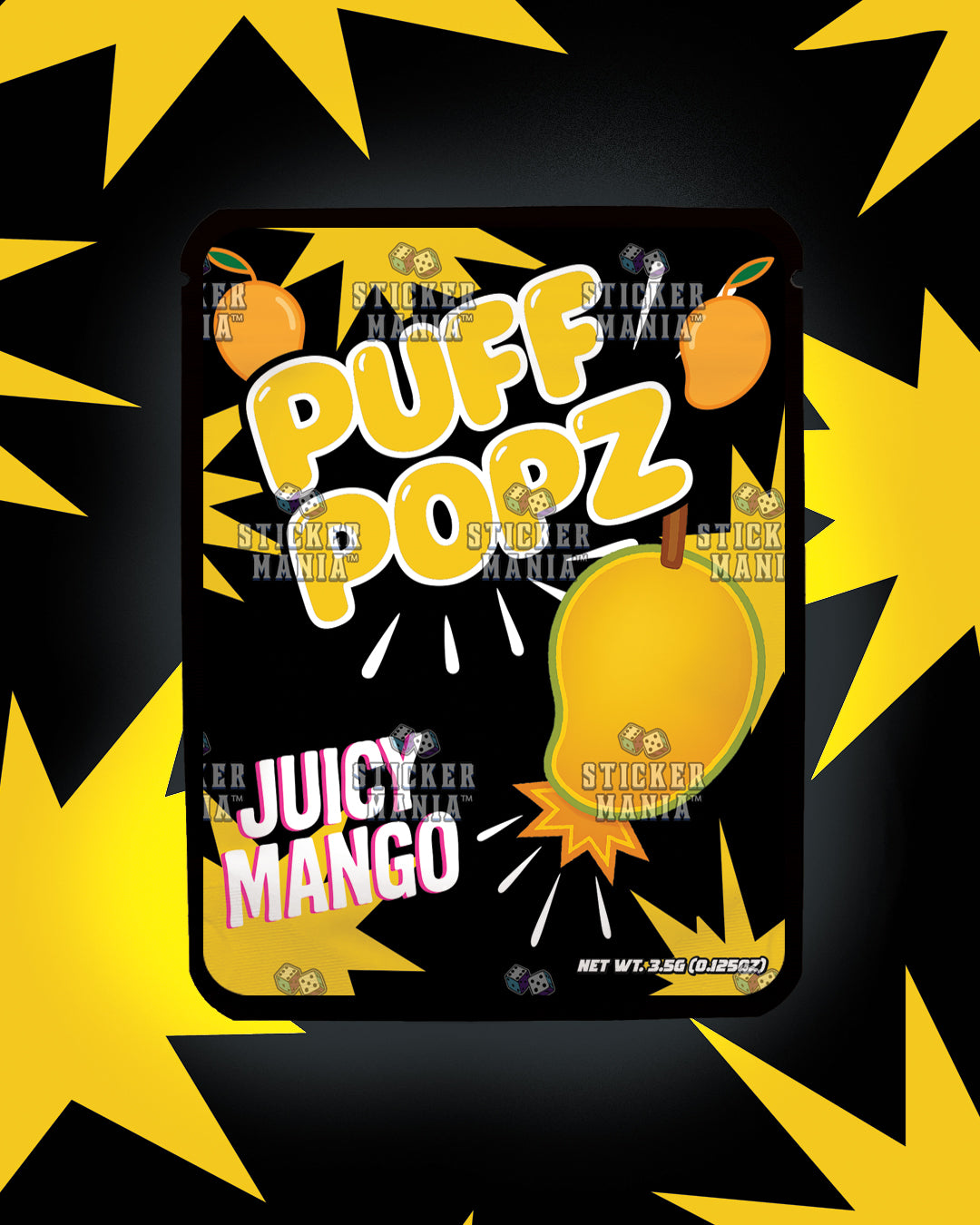 Puff Popz Juicy Mango | Pre-Made Sticker Bag | 3.5g
