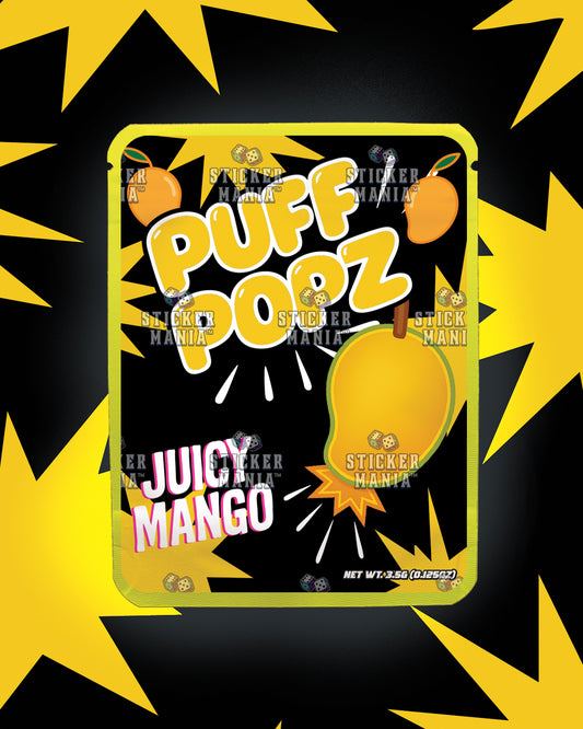 Puff Popz Juicy Mango | Pre-Made Sticker Bag | 3.5g