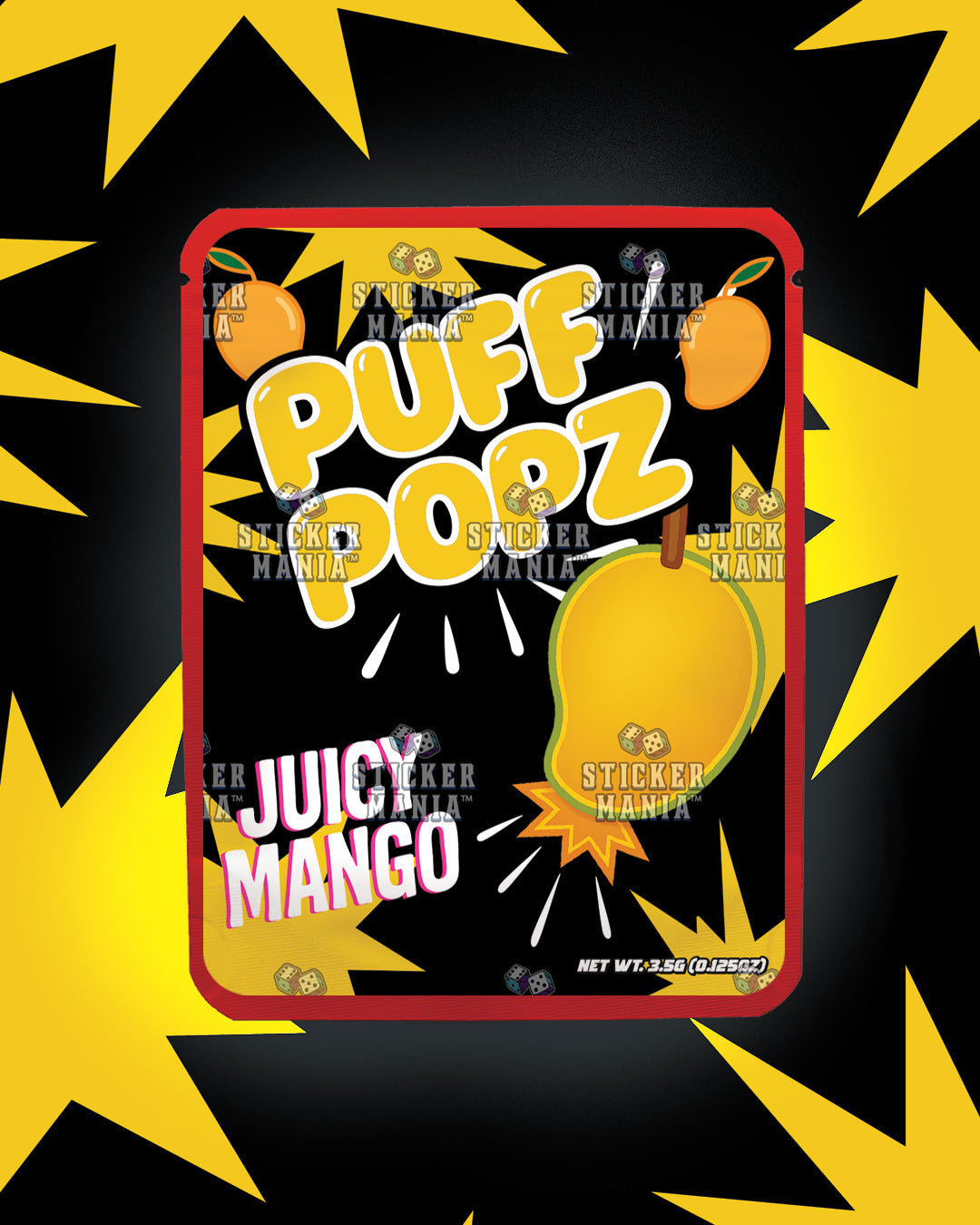Puff Popz Juicy Mango | Pre-Made Sticker Bag | 3.5g