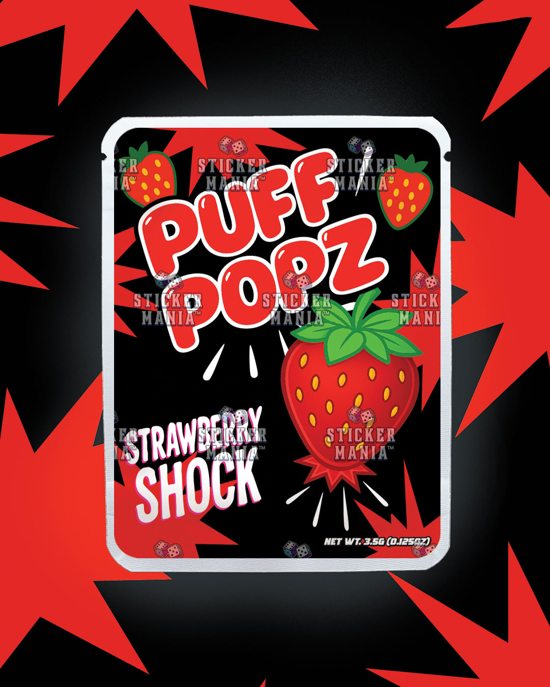 Puff Popz Strawberry Shock | Pre-Made Sticker Bag | 3.5g