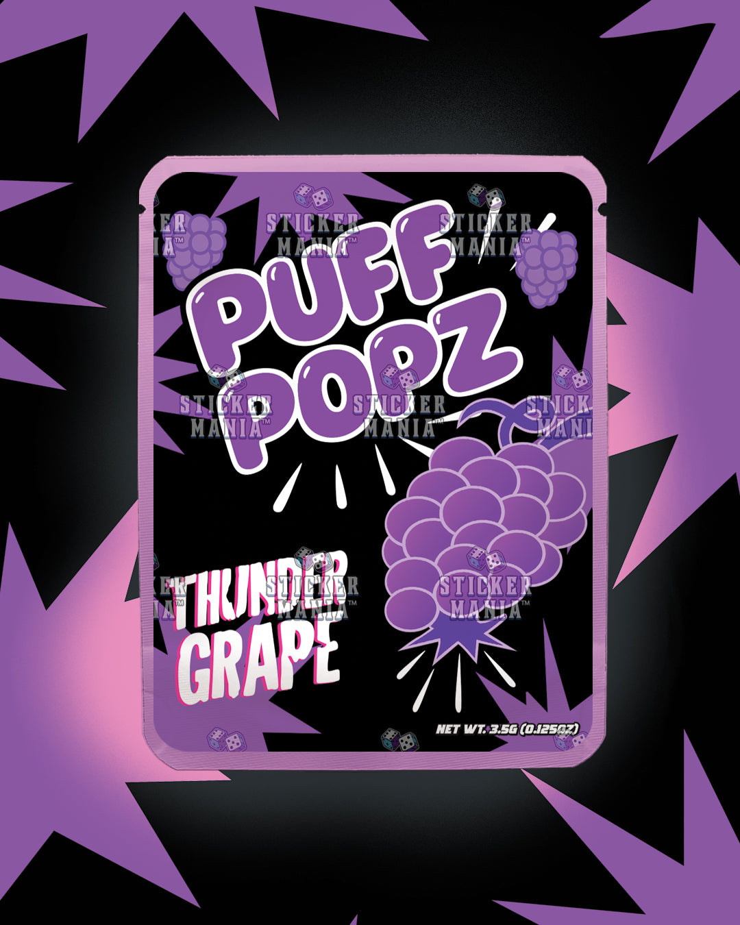 Puff Popz Thunder Grape | Pre-Made Sticker Bag | 3.5g