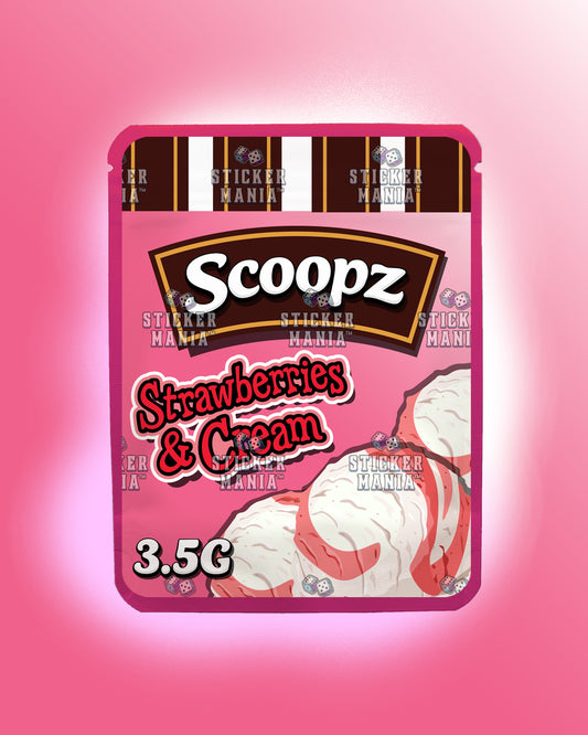 Scoopz Strawberries & Cream | Pre-Made Sticker Bag | 3.5g