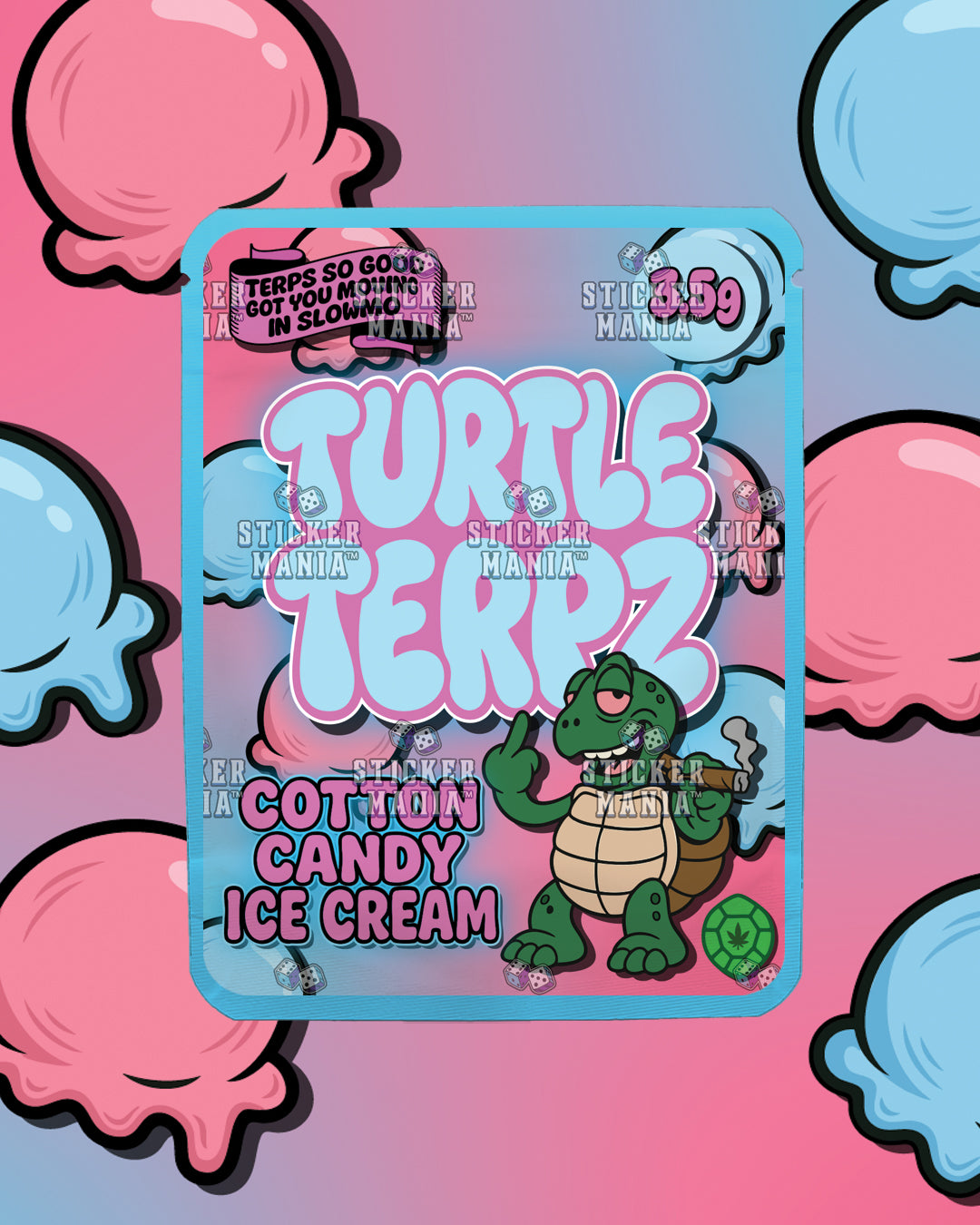Turtle Terpz Cotton Candy Ice Cream | Pre-Made Sticker Bag | 3.5g