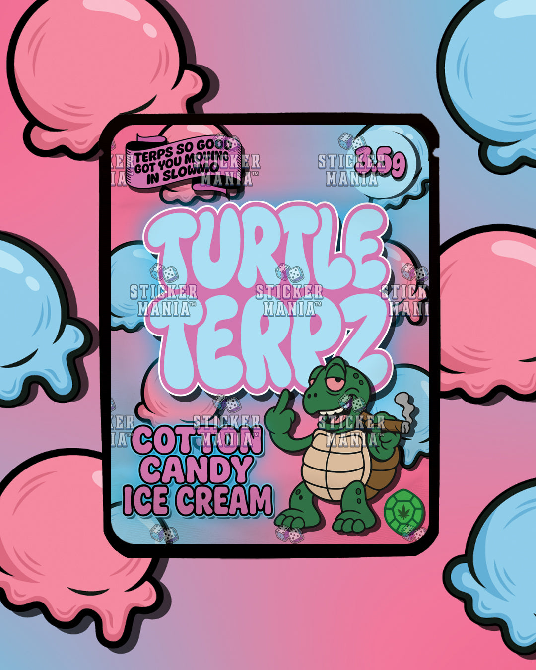 Turtle Terpz Cotton Candy Ice Cream | Pre-Made Sticker Bag | 3.5g