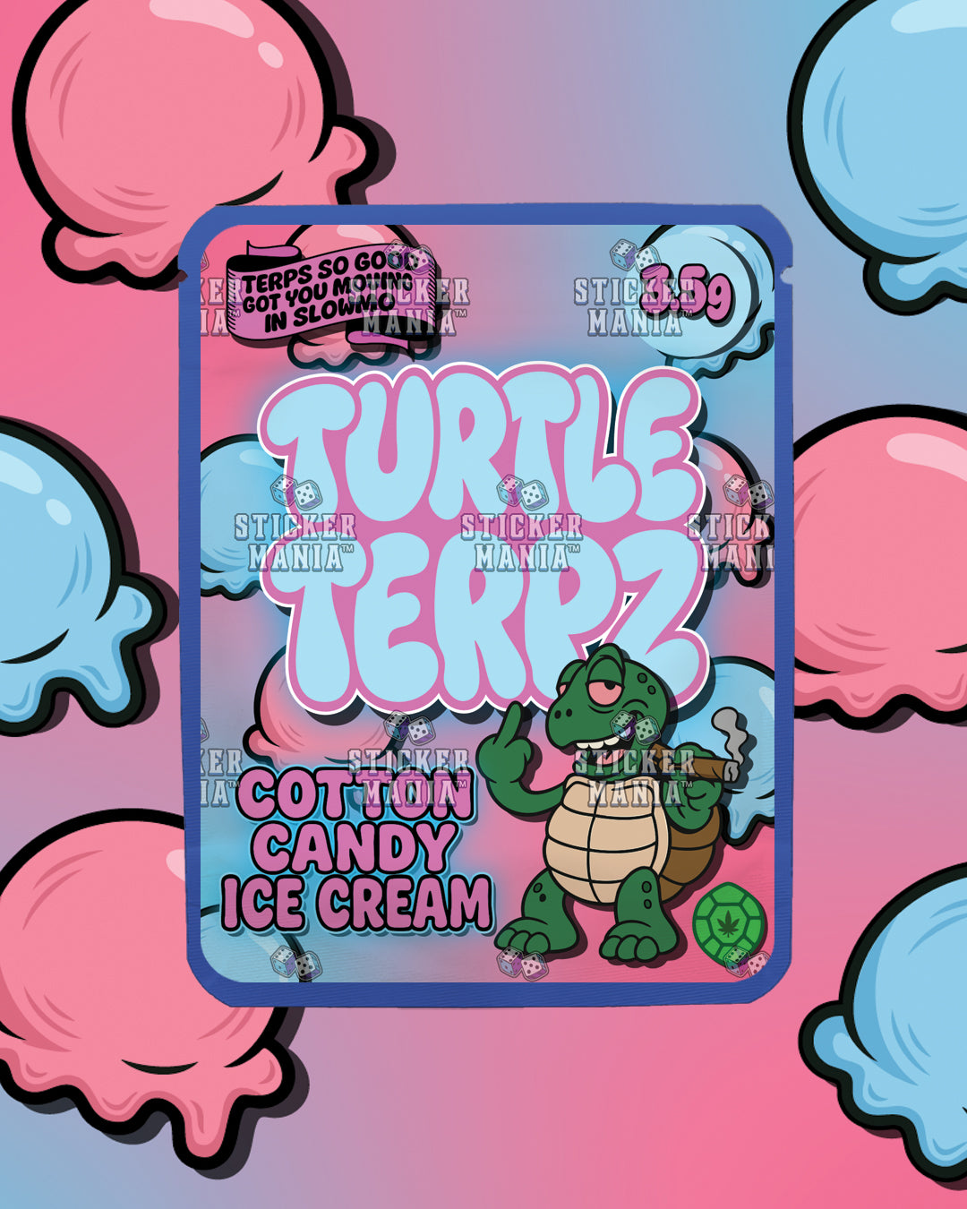 Turtle Terpz Cotton Candy Ice Cream | Pre-Made Sticker Bag | 3.5g