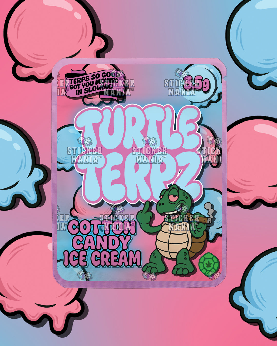 Turtle Terpz Cotton Candy Ice Cream | Pre-Made Sticker Bag | 3.5g