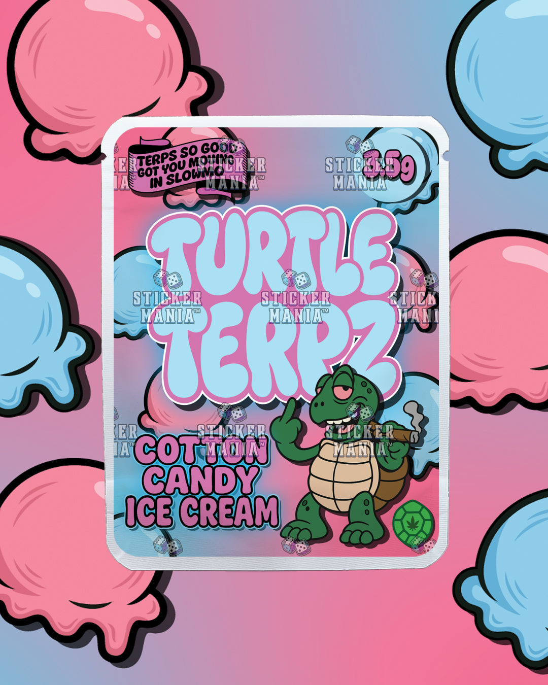 Turtle Terpz Cotton Candy Ice Cream | Pre-Made Sticker Bag | 3.5g