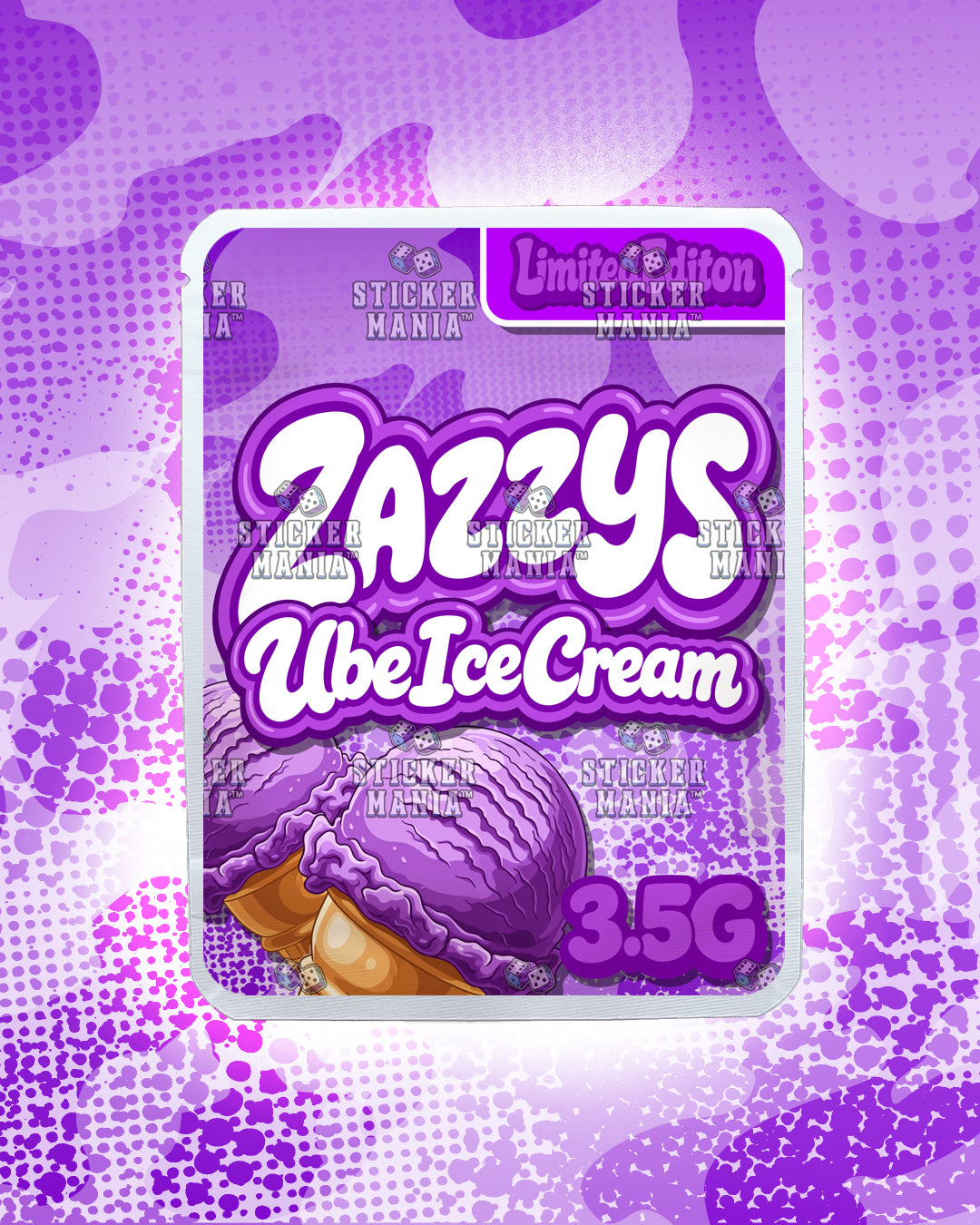 Zazzys Ube Ice Cream | Pre-Made Sticker Bag | 3.5g