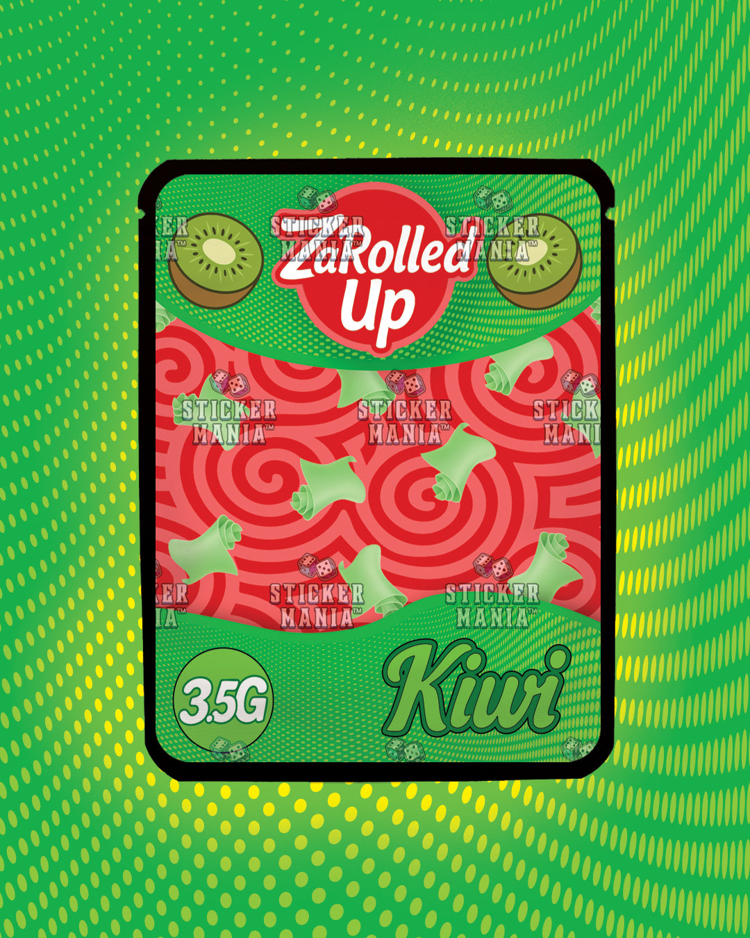 Za Rolled Up Kiwi | Pre-Made Sticker Bag | 3.5g