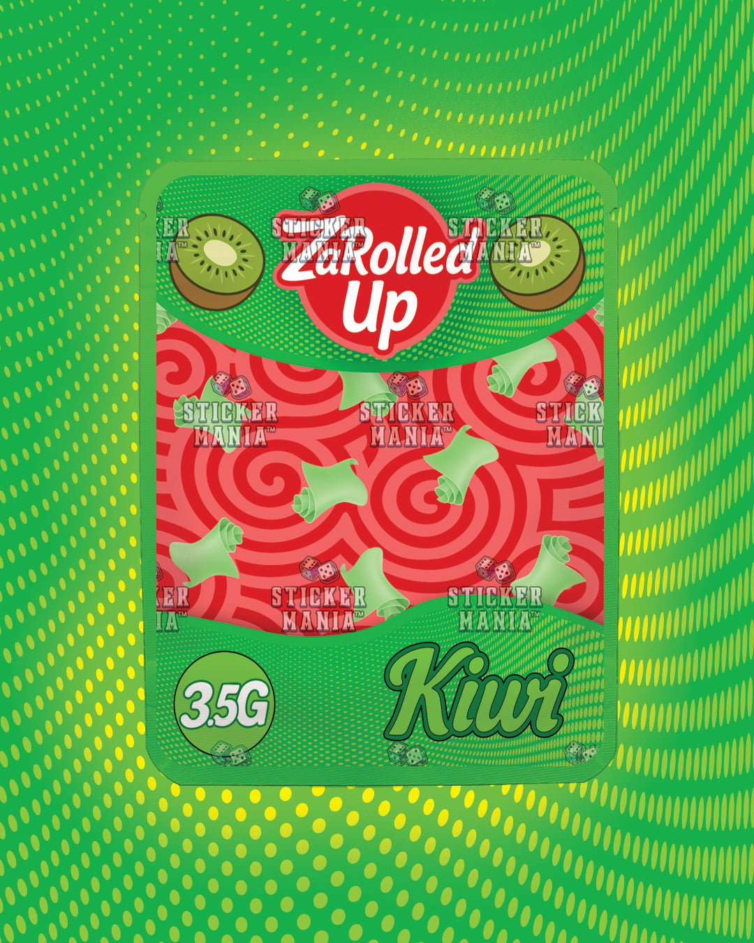 Za Rolled Up Kiwi | Pre-Made Sticker Bag | 3.5g