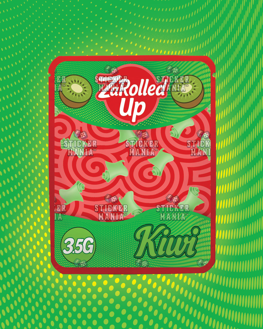 Za Rolled Up Kiwi | Pre-Made Sticker Bag | 3.5g