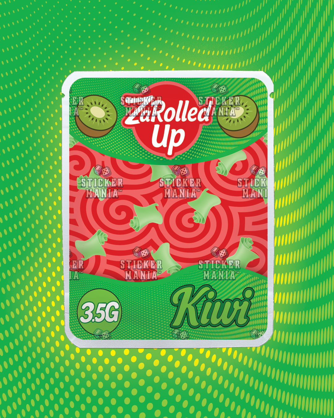 Za Rolled Up Kiwi | Pre-Made Sticker Bag | 3.5g