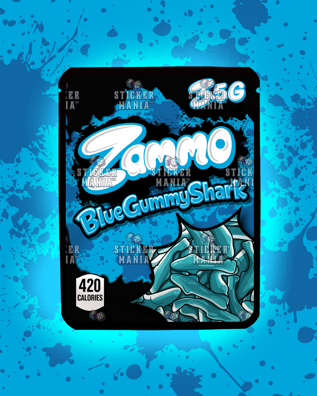 Zammo Blue Gummy Shark | Pre-Made Sticker Bag | 3.5g