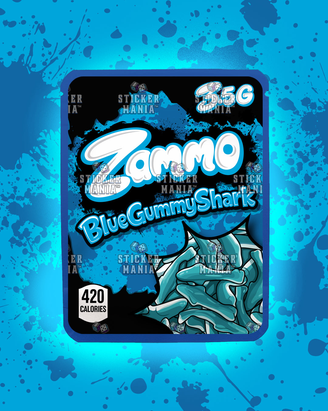 Zammo Blue Gummy Shark | Pre-Made Sticker Bag | 3.5g