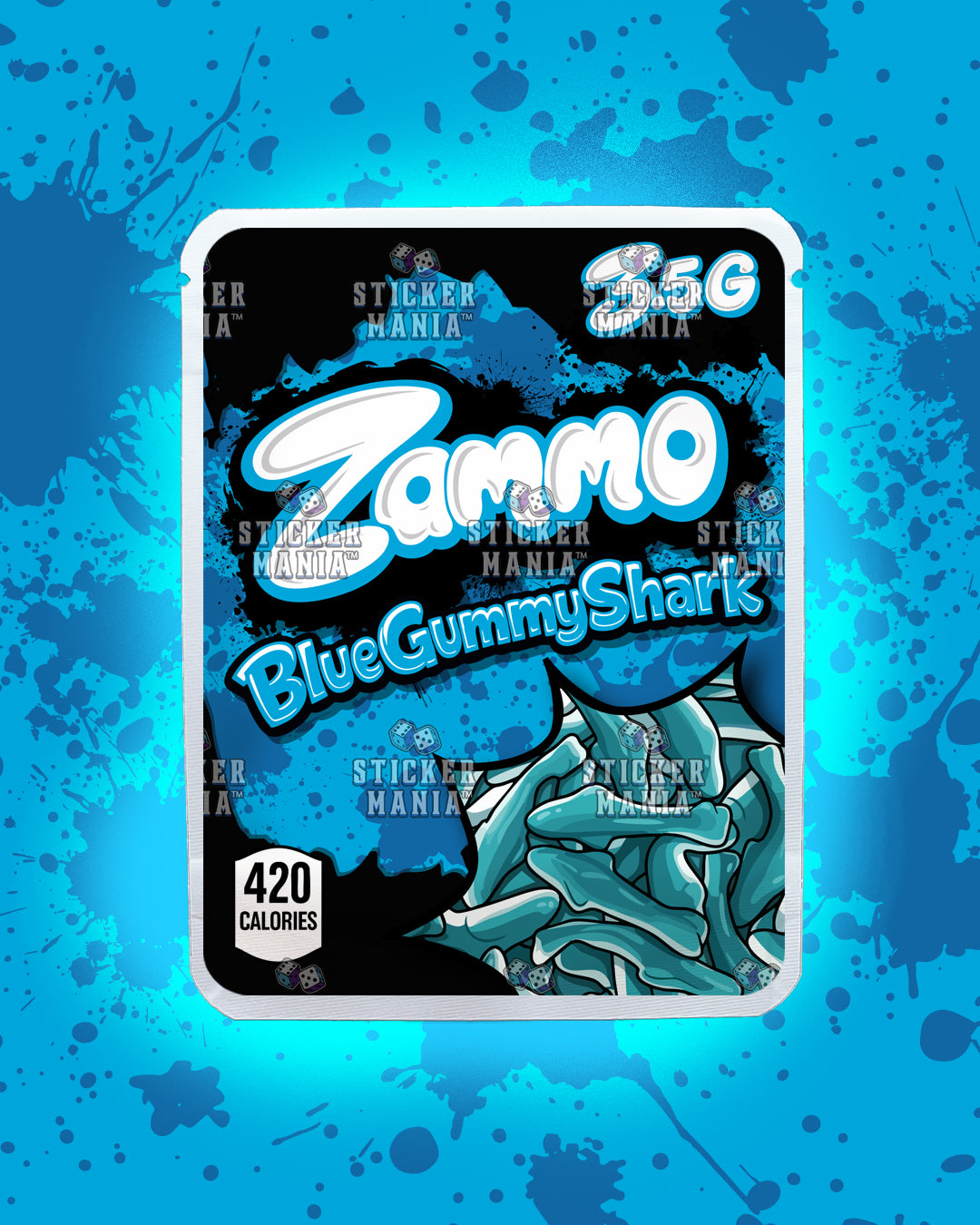 Zammo Blue Gummy Shark | Pre-Made Sticker Bag | 3.5g