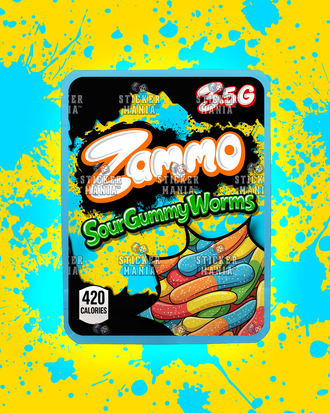 Zammo Sour Gummy Worm | Pre-Made Sticker Bag | 3.5g