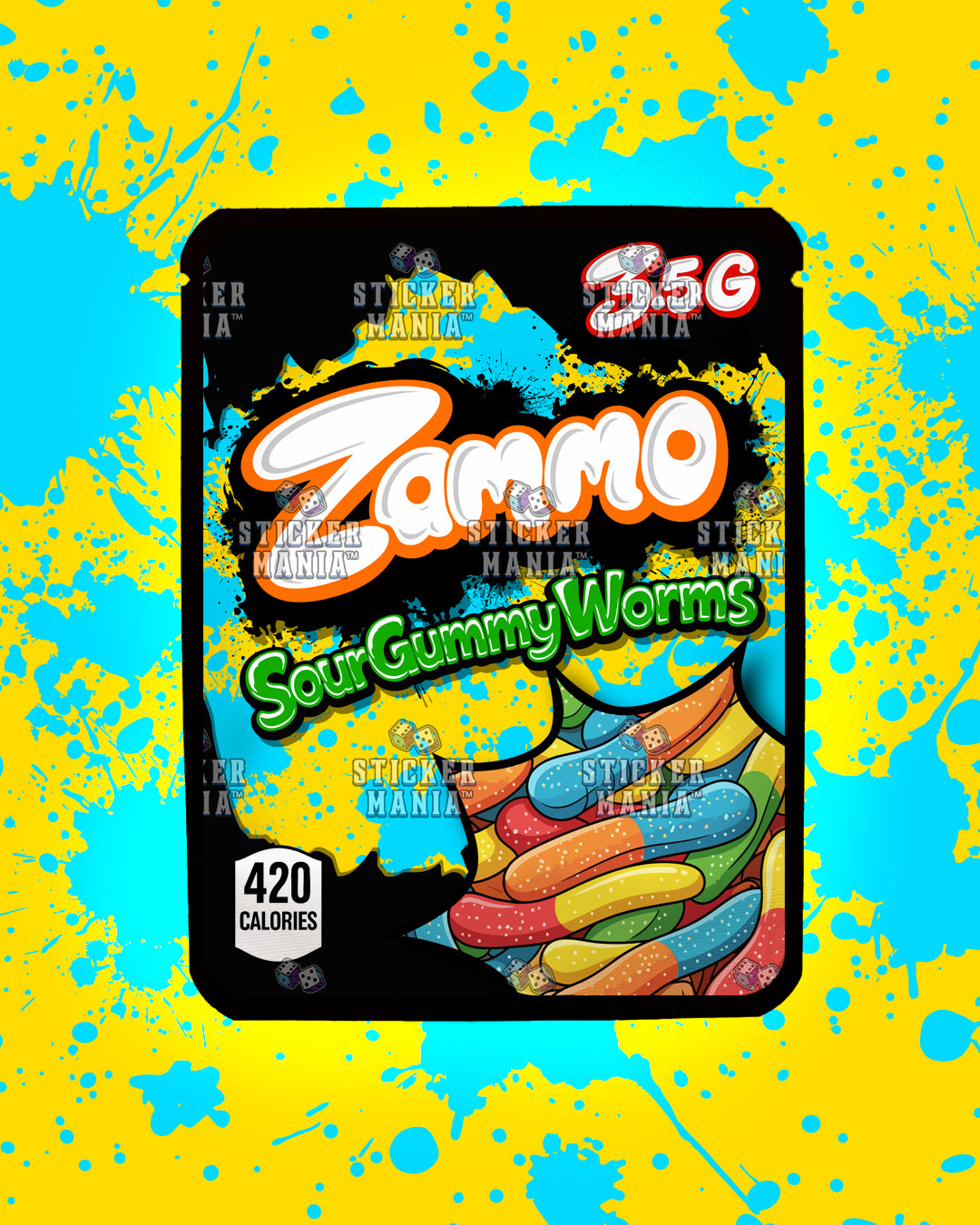 Zammo Sour Gummy Worm | Pre-Made Sticker Bag | 3.5g