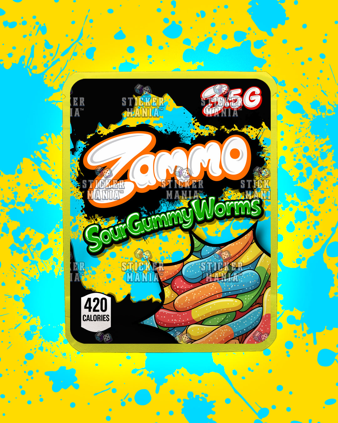 Zammo Sour Gummy Worm | Pre-Made Sticker Bag | 3.5g