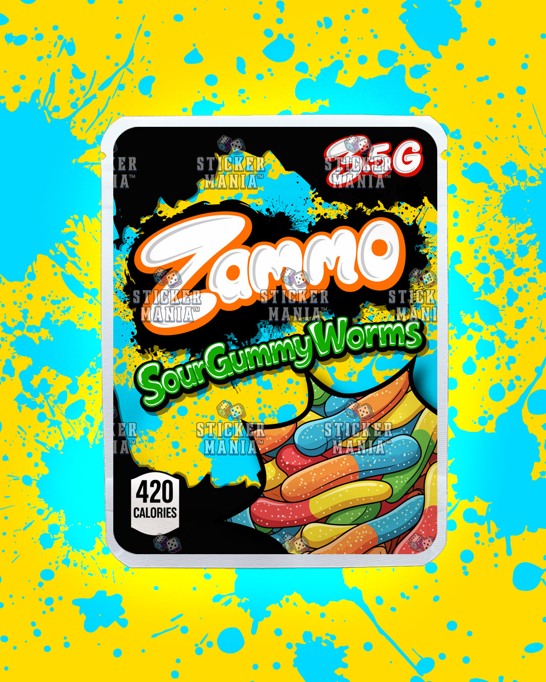 Zammo Sour Gummy Worm | Pre-Made Sticker Bag | 3.5g