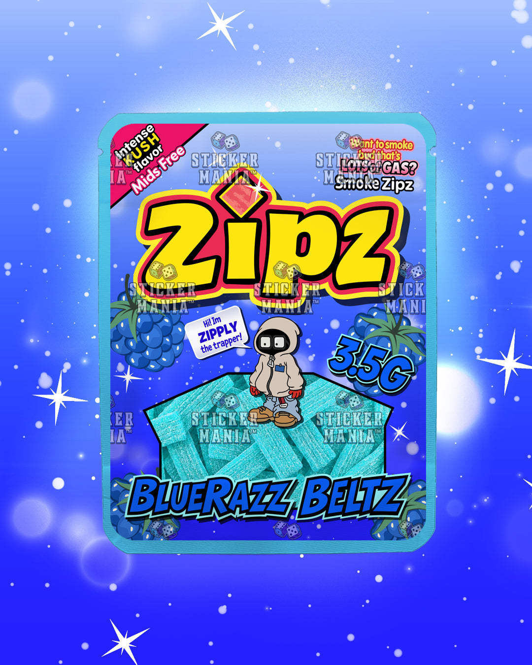 Zipz Blue Razz Beltz | Pre-Made Sticker Bag | 3.5g