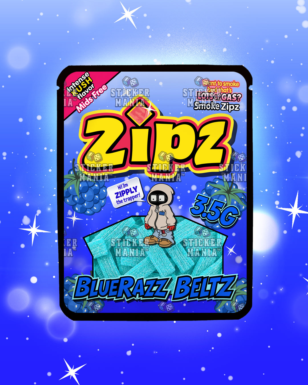 Zipz Blue Razz Beltz | Pre-Made Sticker Bag | 3.5g
