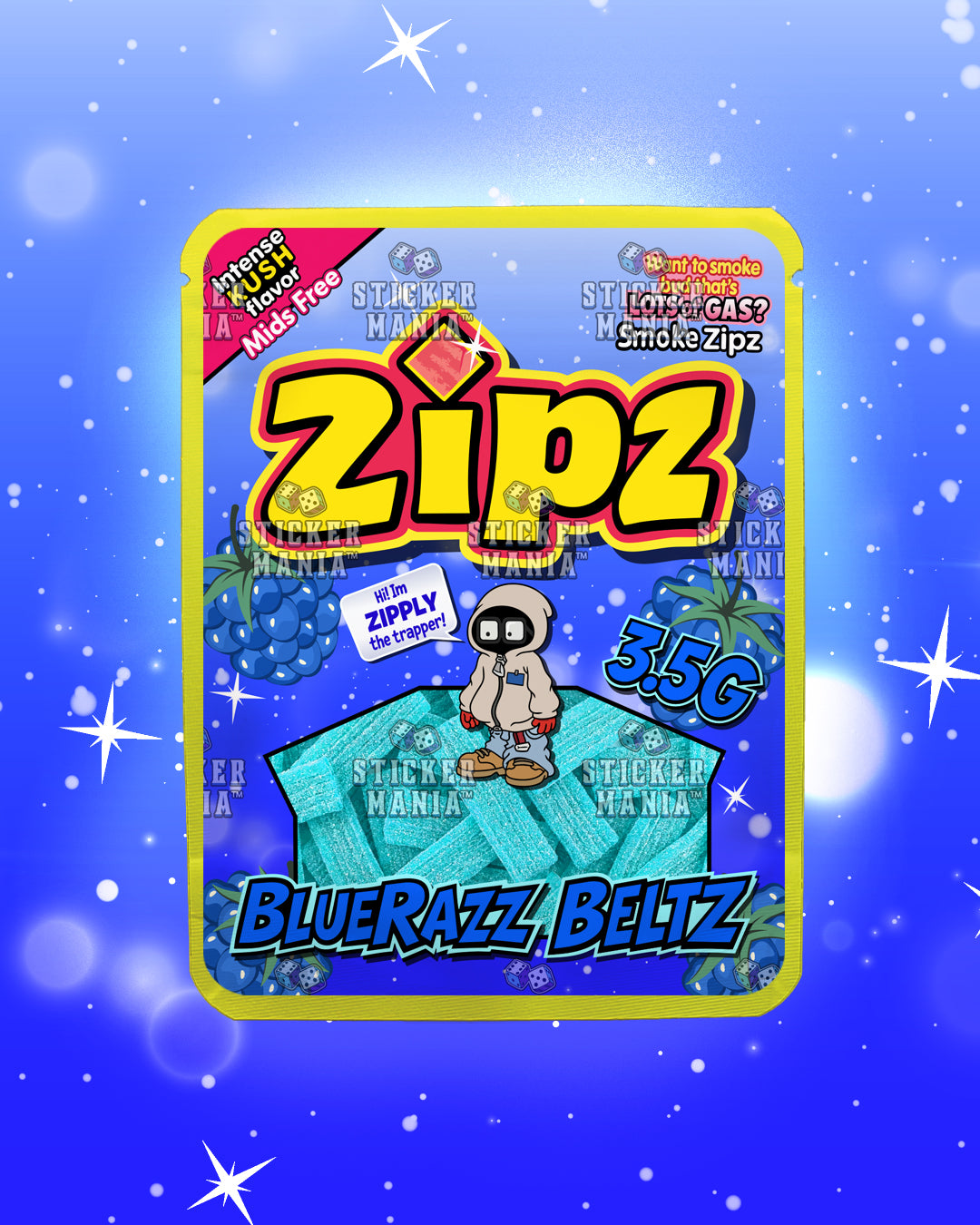 Zipz Blue Razz Beltz | Pre-Made Sticker Bag | 3.5g