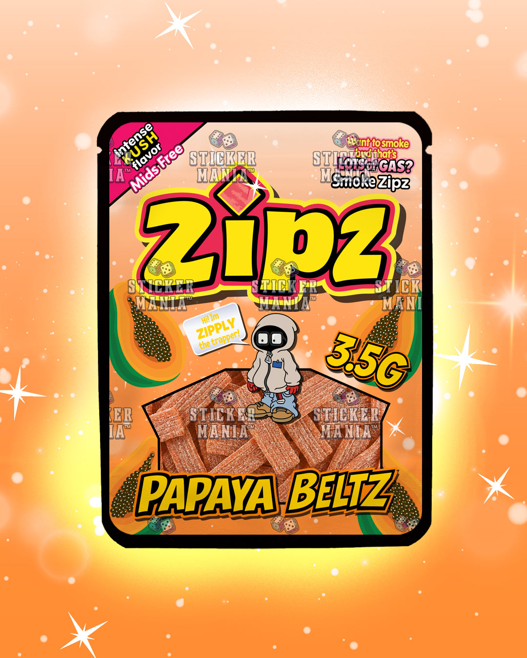 Zipz Papaya Beltz | Pre-Made Sticker Bag | 3.5g