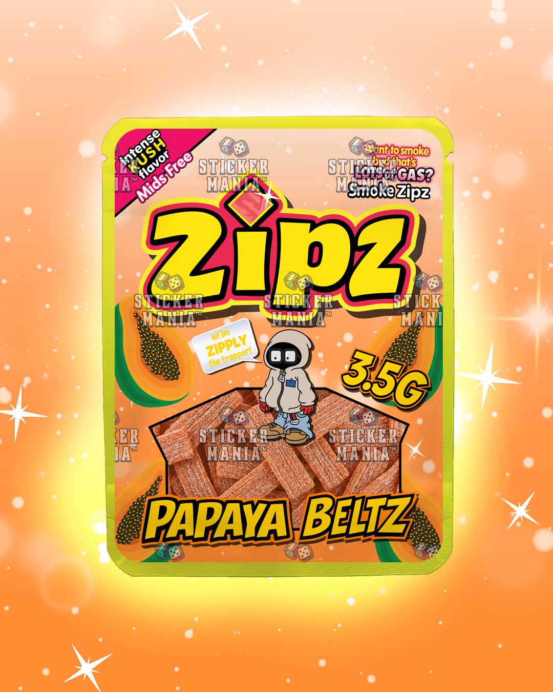 Zipz Papaya Beltz | Pre-Made Sticker Bag | 3.5g