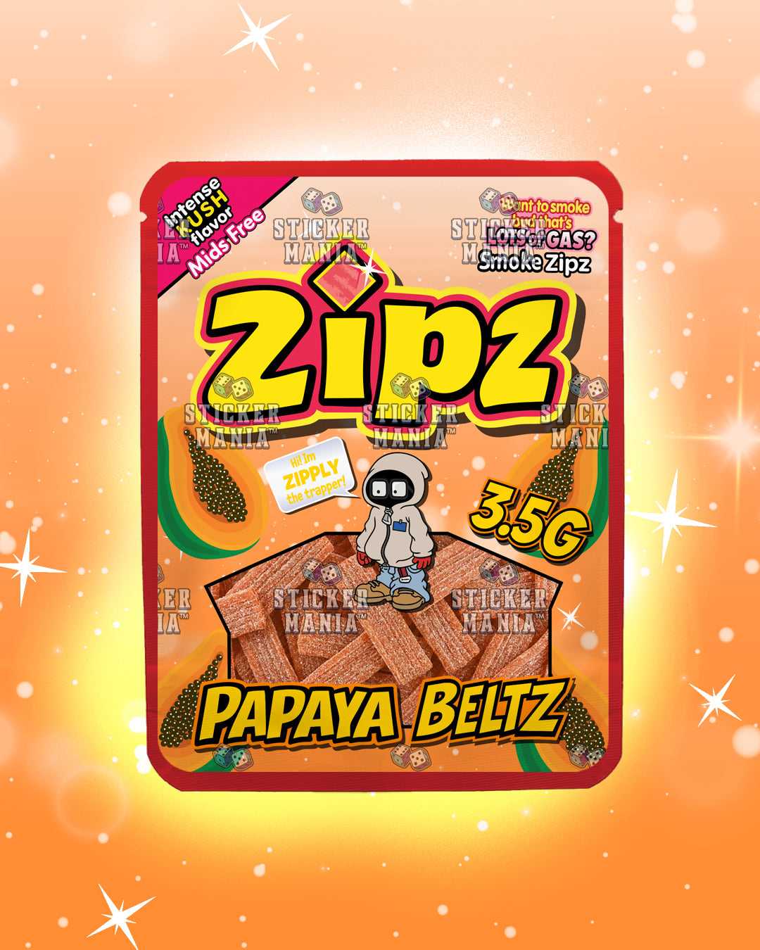 Zipz Papaya Beltz | Pre-Made Sticker Bag | 3.5g