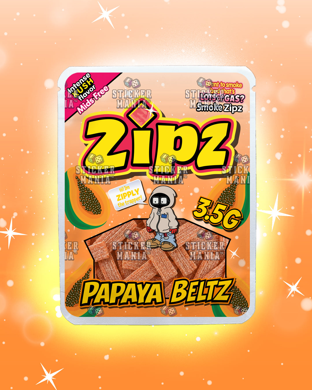 Zipz Papaya Beltz | Pre-Made Sticker Bag | 3.5g