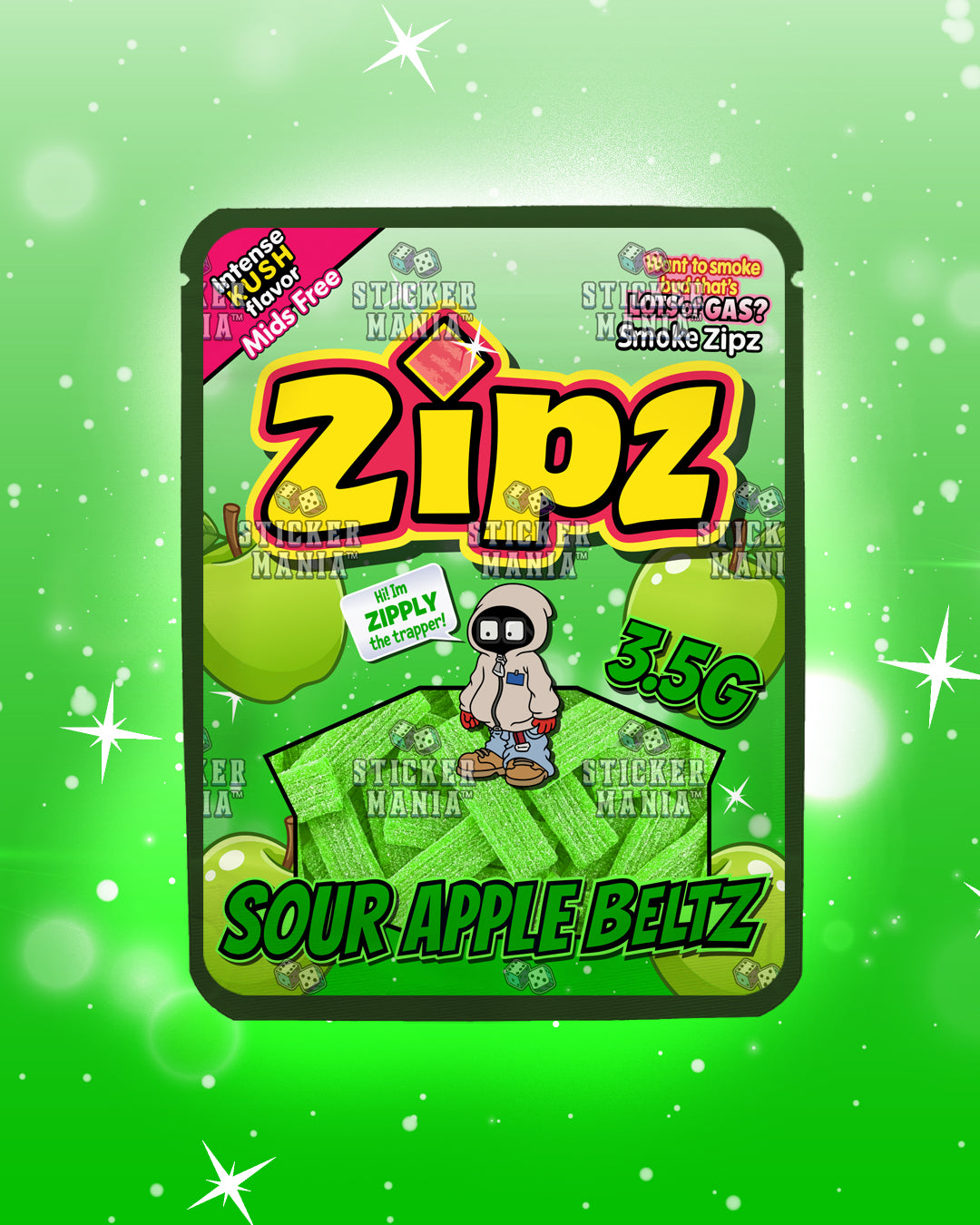 Zipz Sour Apple Beltz | Pre-Made Sticker Bag | 3.5g