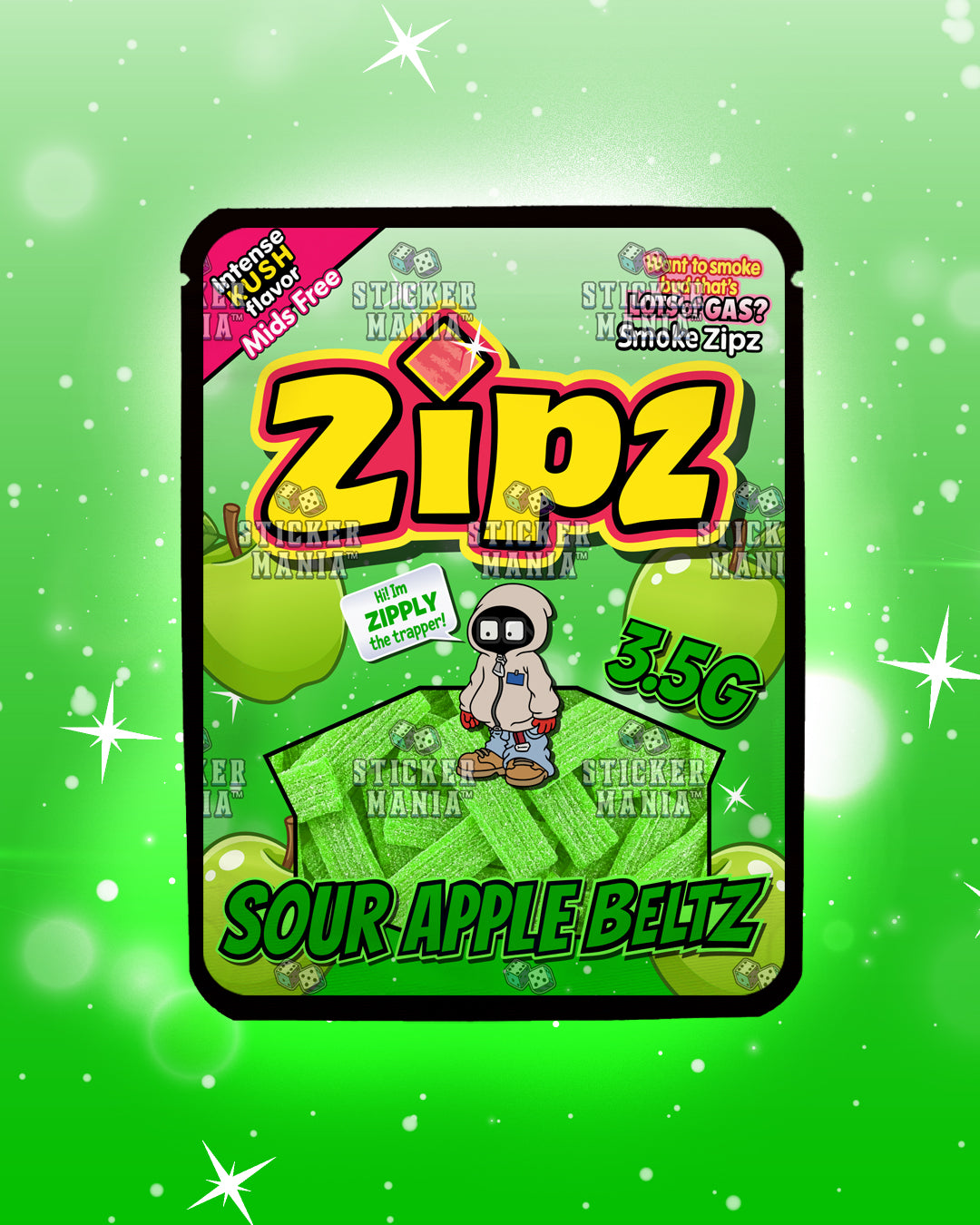 Zipz Sour Apple Beltz | Pre-Made Sticker Bag | 3.5g