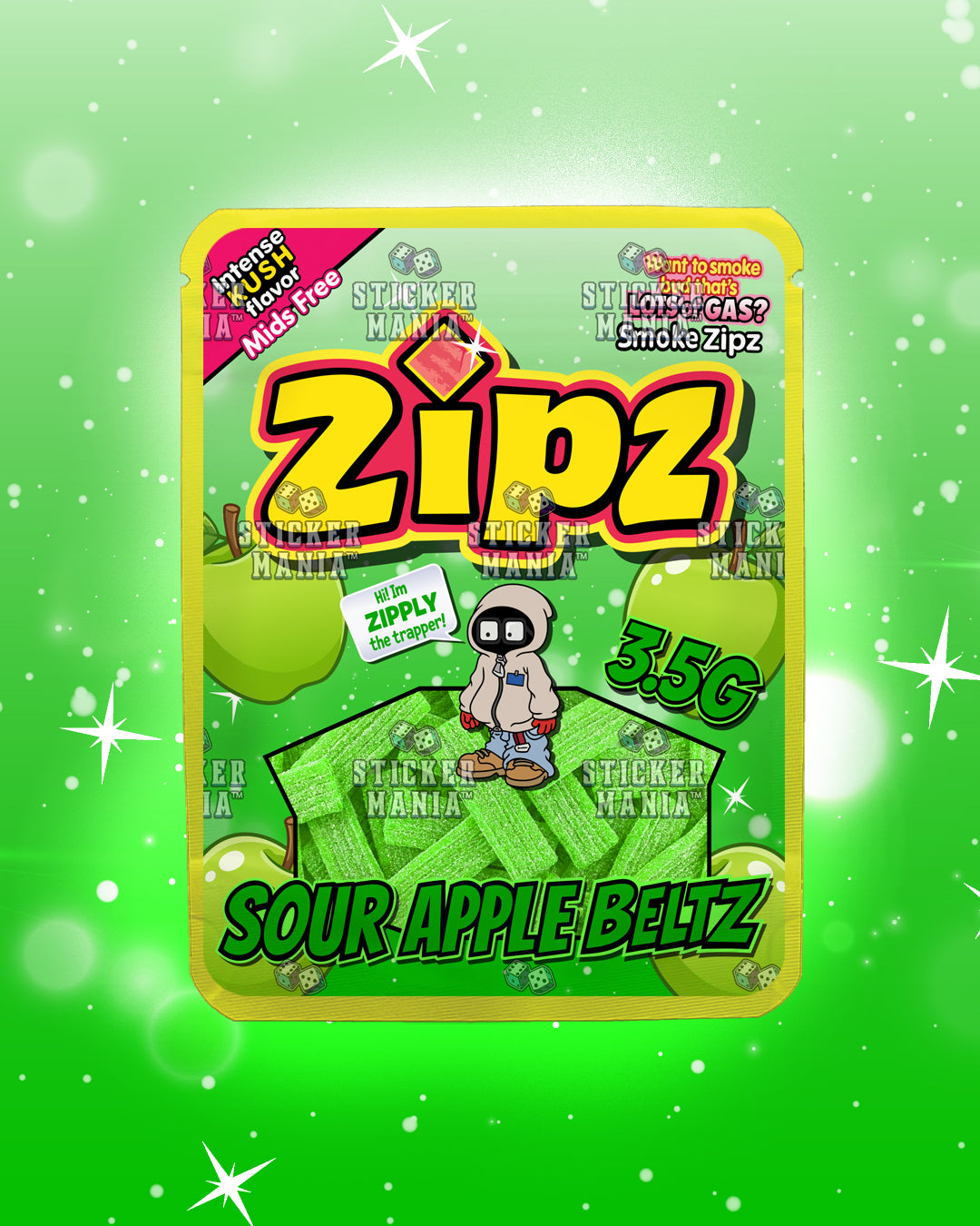 Zipz Sour Apple Beltz | Pre-Made Sticker Bag | 3.5g