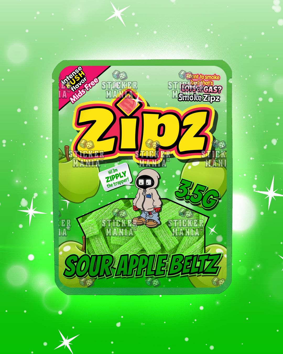 Zipz Sour Apple Beltz | Pre-Made Sticker Bag | 3.5g