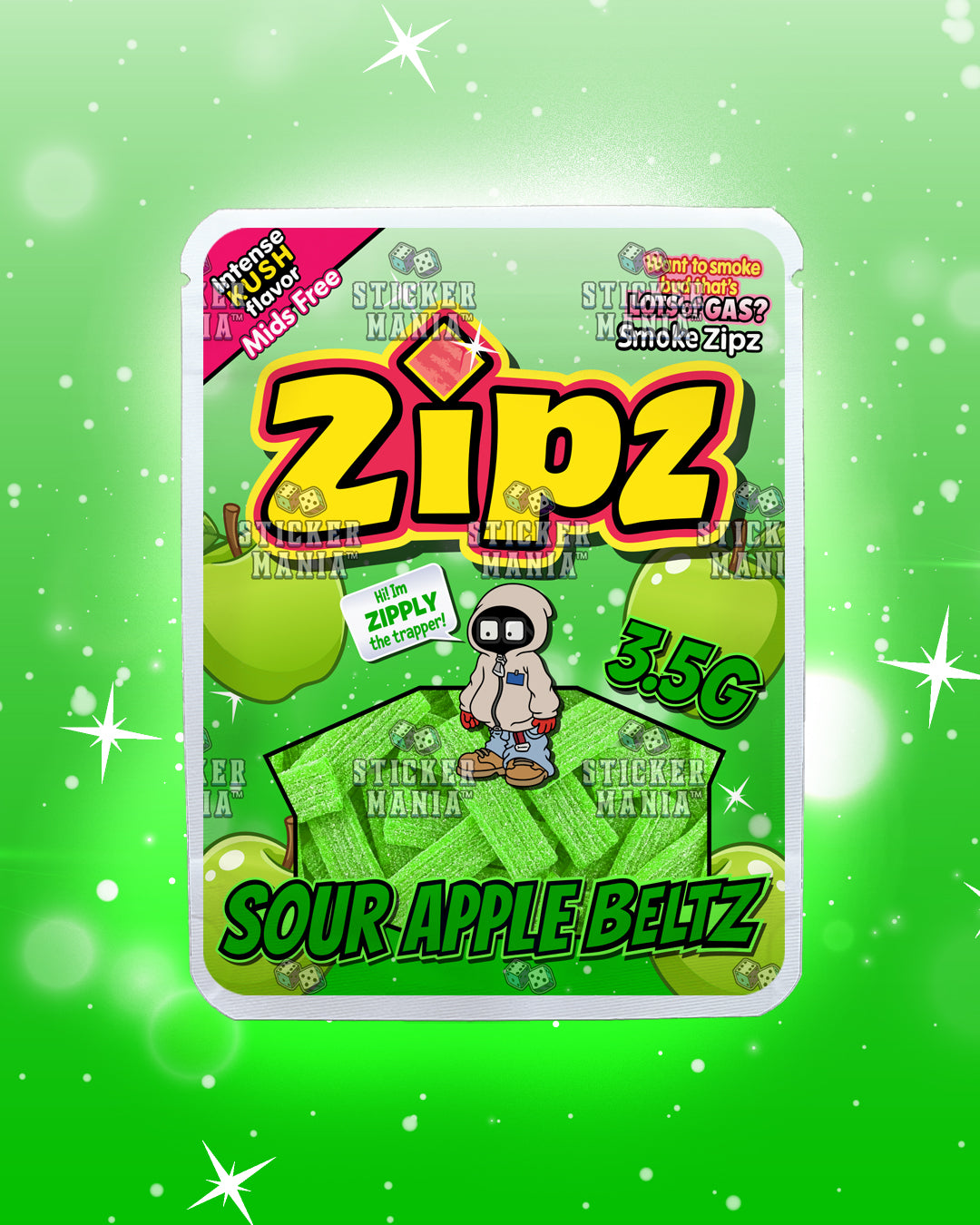 Zipz Sour Apple Beltz | Pre-Made Sticker Bag | 3.5g