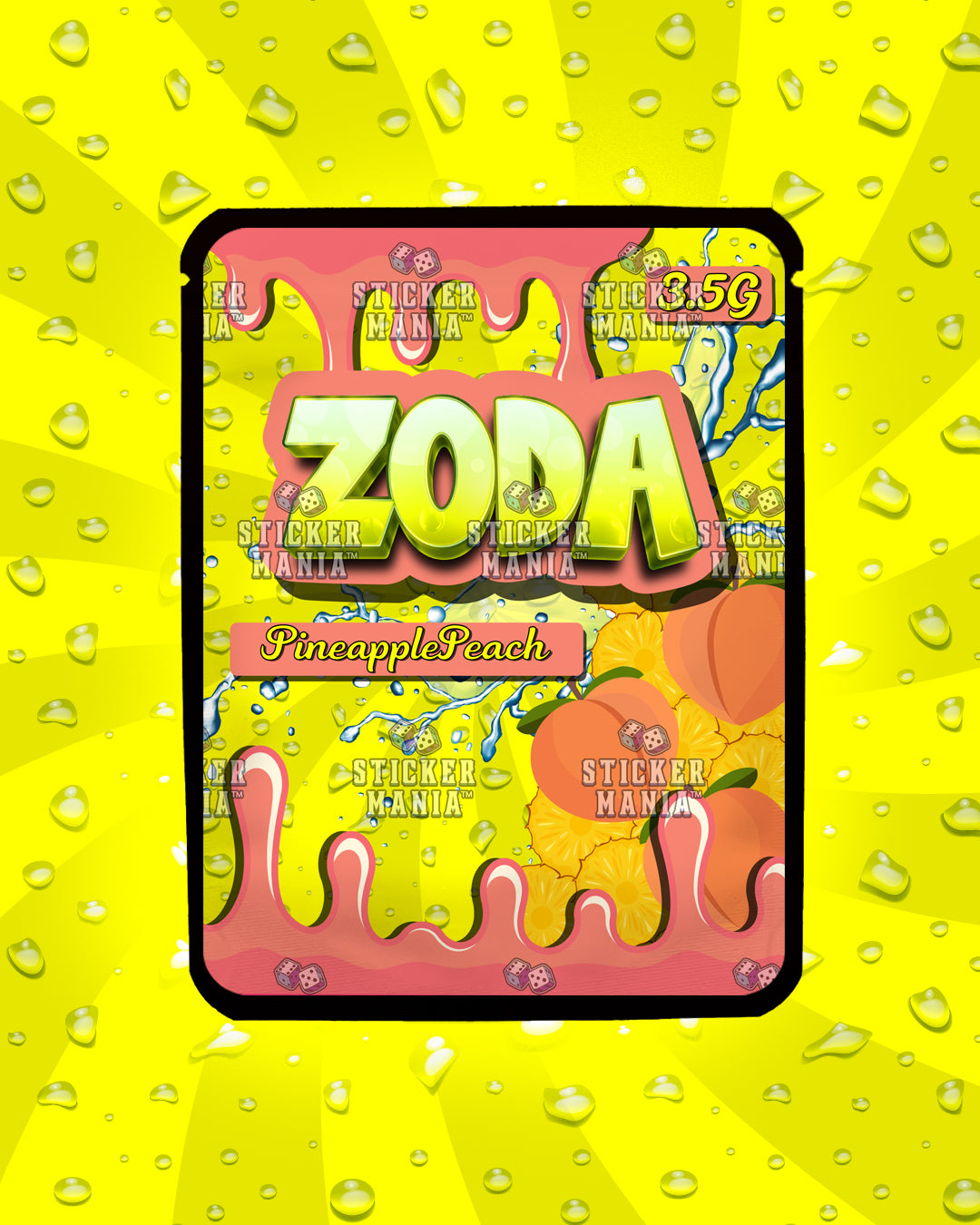 Zoda Pineapple Peach | Pre-Made Sticker Bag | 3.5g