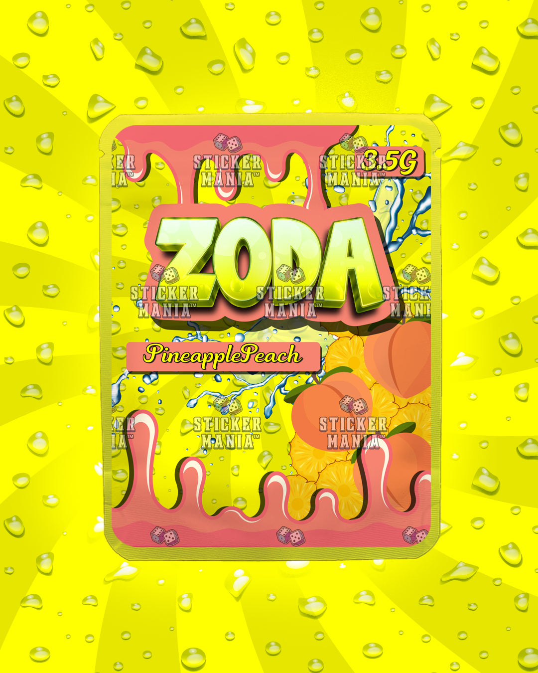 Zoda Pineapple Peach | Pre-Made Sticker Bag | 3.5g