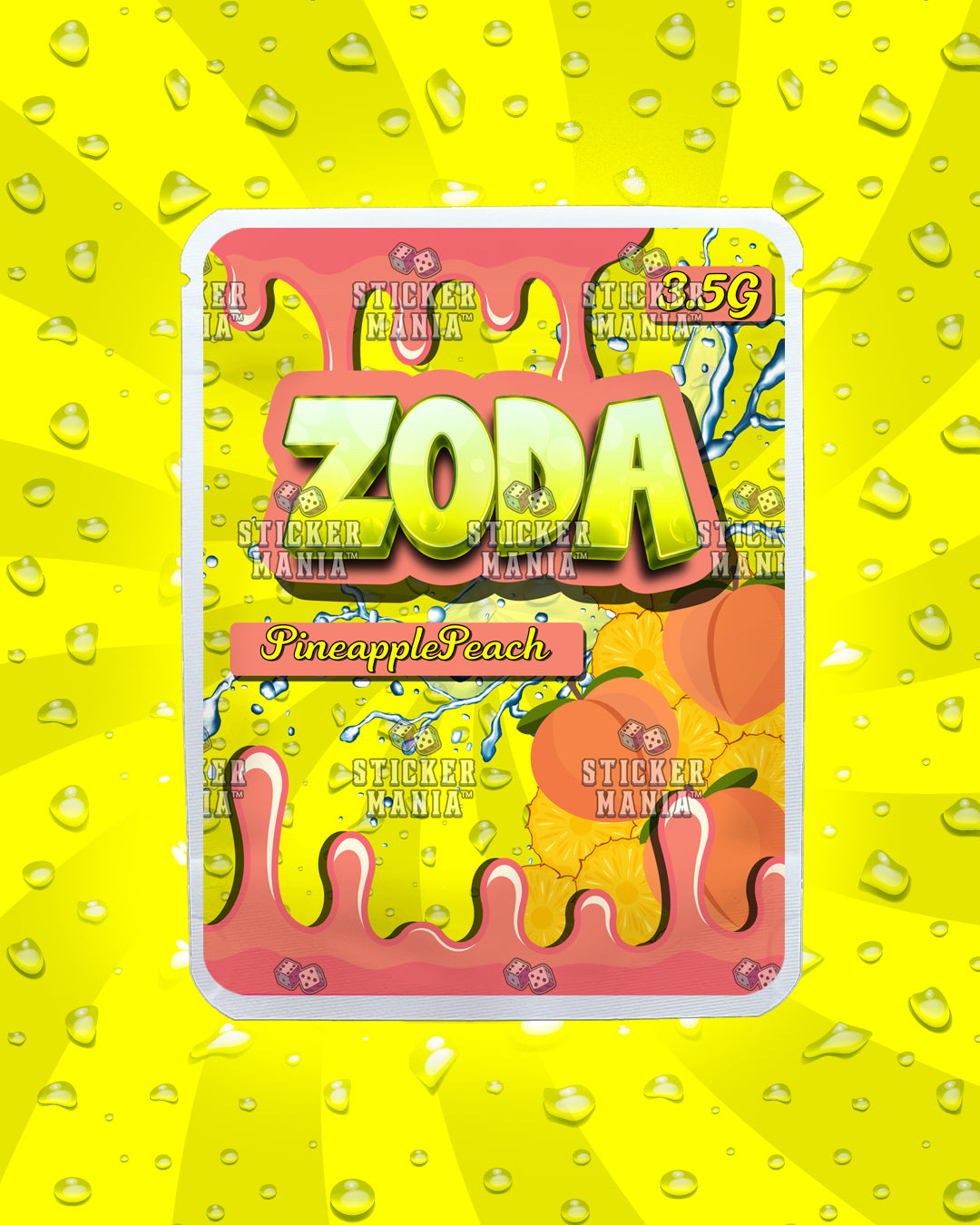 Zoda Pineapple Peach | Pre-Made Sticker Bag | 3.5g